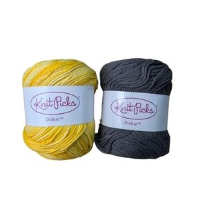 New Knit Picks Dishie Yarn Sunshine Multi Yellow Ash Gray 2 Pack New Set Worsted